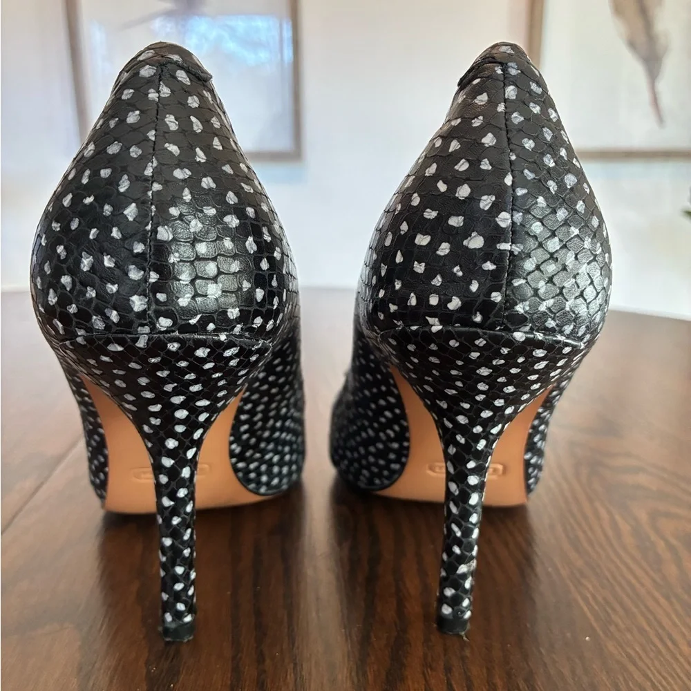 Coach Landrie Snakeskin Leather Black Polka Dot Heels Size 9 - Picture 5 of 6